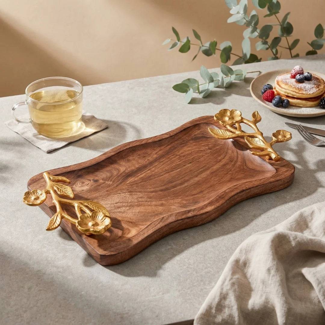 Brass Flower Serving Tray – Rectangular