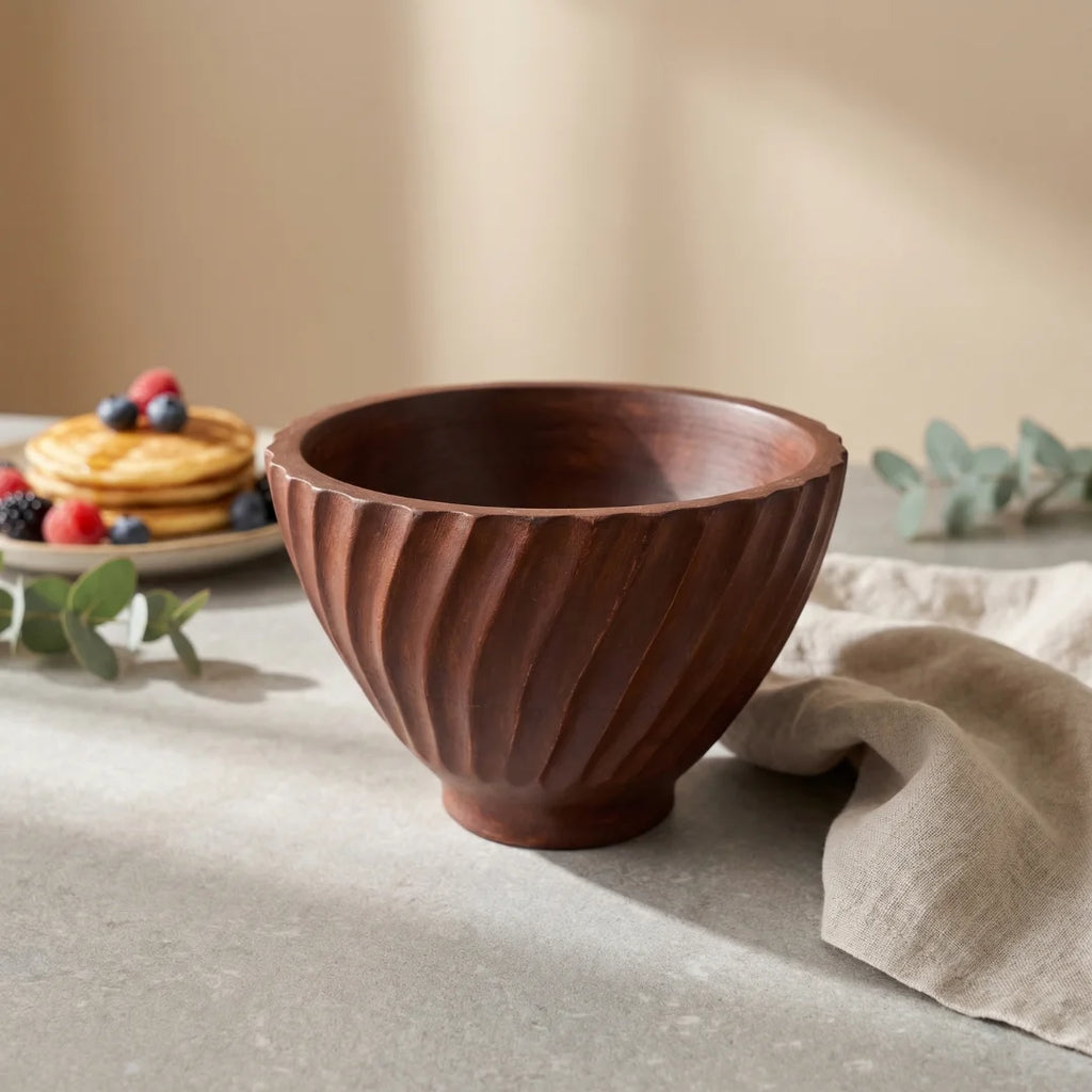 Fluted Wood Bowl - Medium