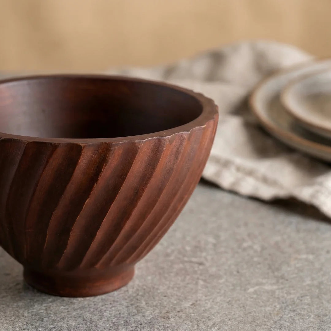 Fluted Wood Bowl - Medium