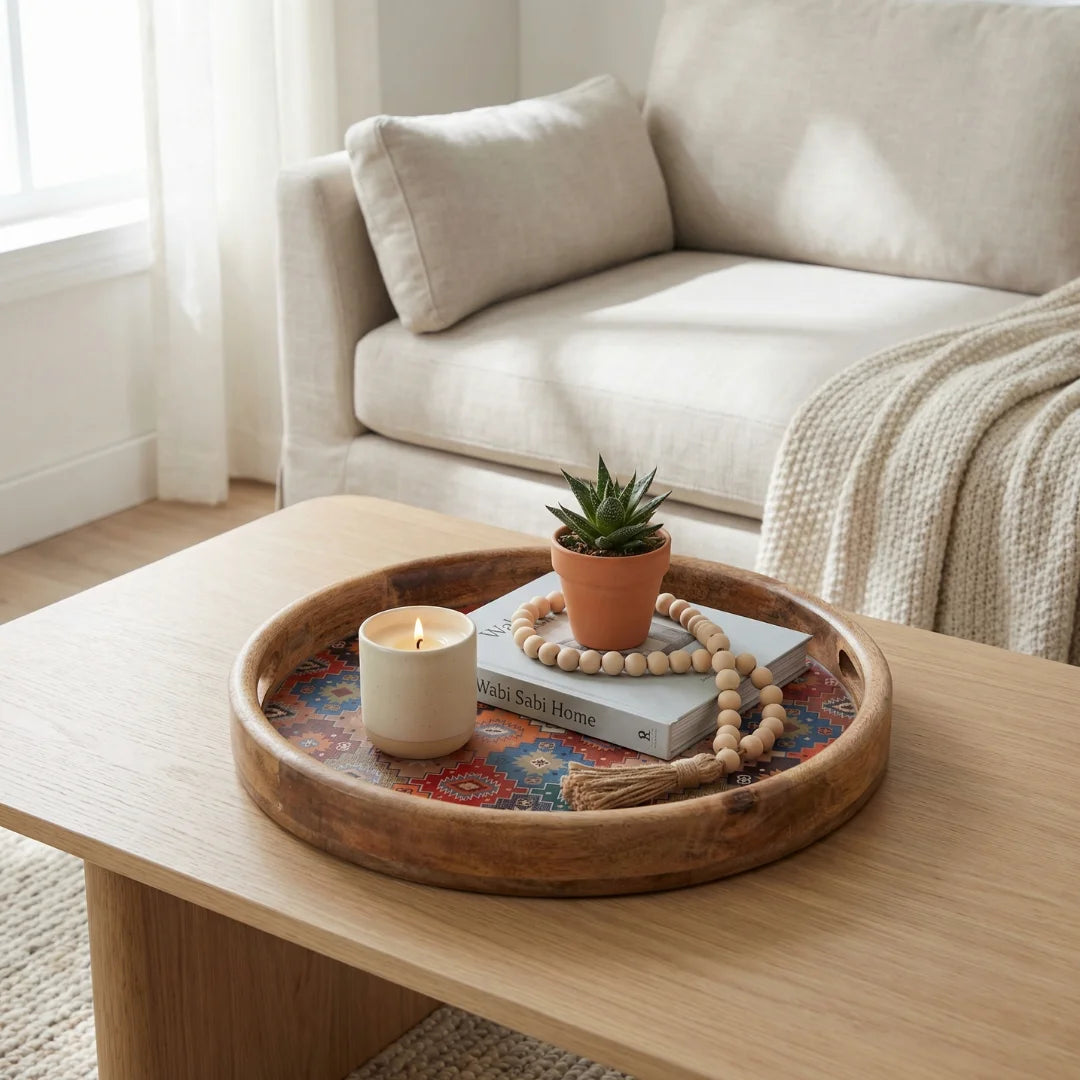 Blue Mosaic Round Serving Tray