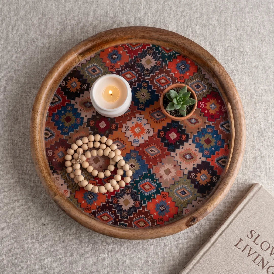 Blue Mosaic Round Serving Tray