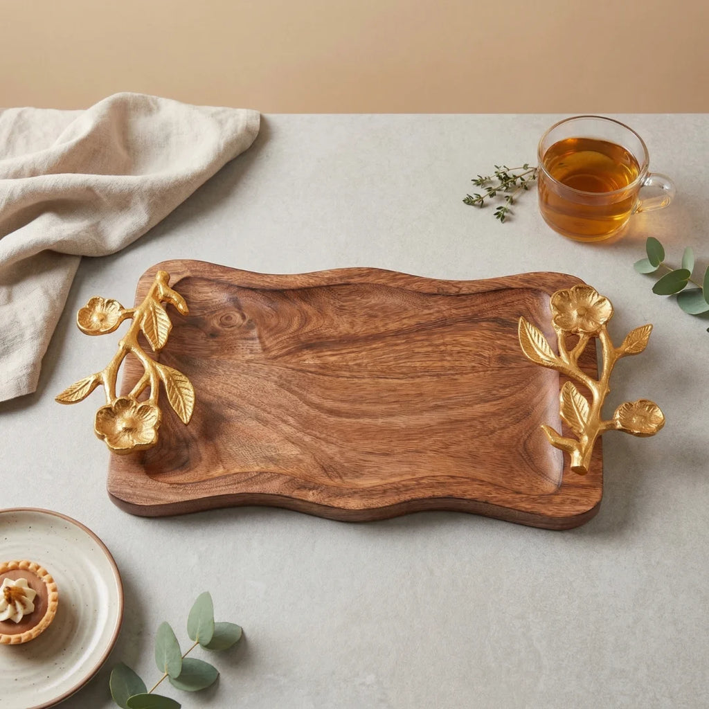 Brass Flower Serving Tray – Rectangular