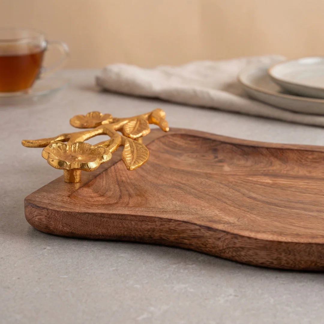 Brass Flower Serving Tray – Rectangular