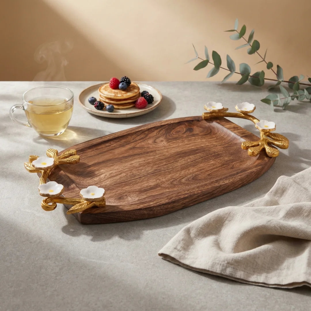 Brass Flower Serving Tray – Oval
