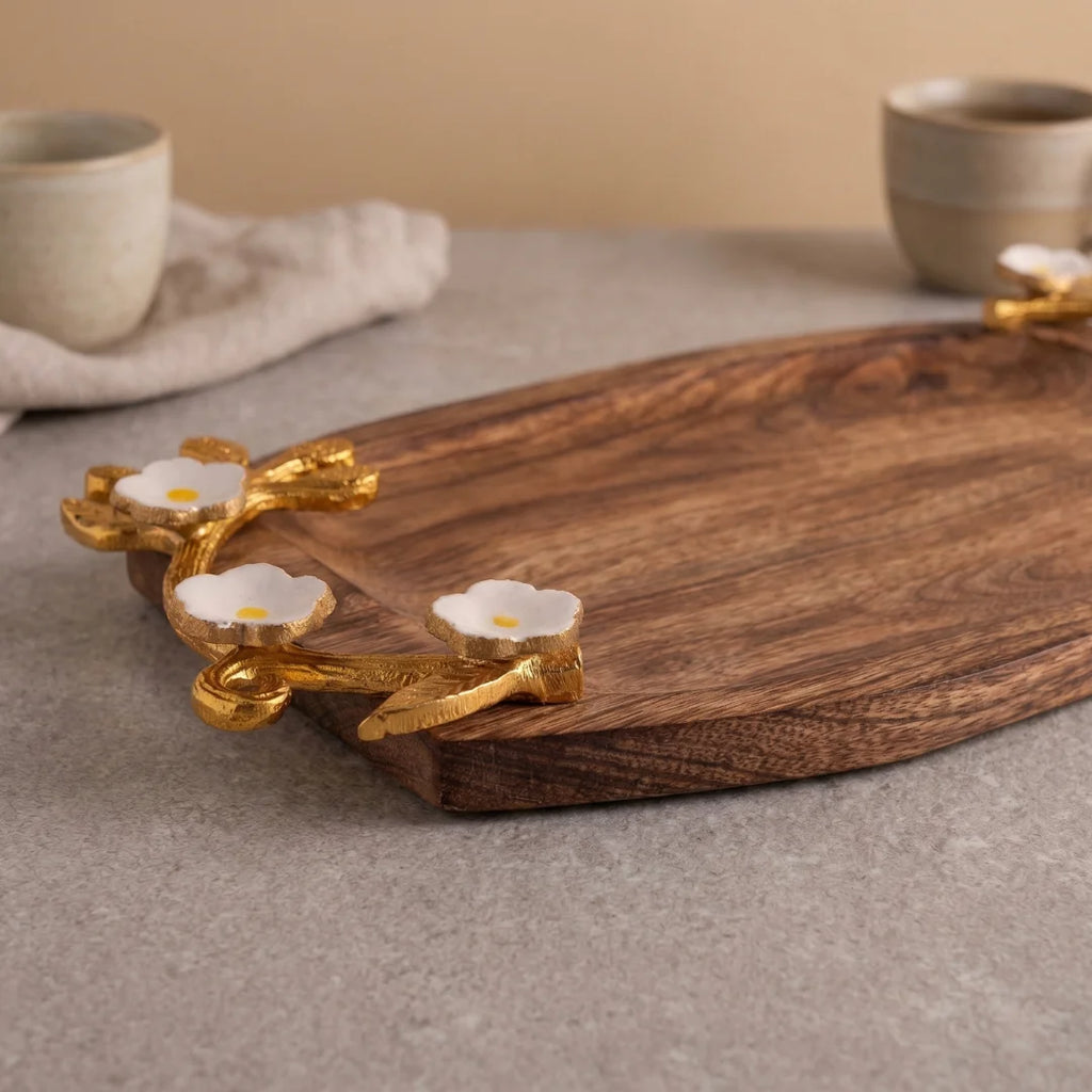 Brass Flower Serving Tray – Oval
