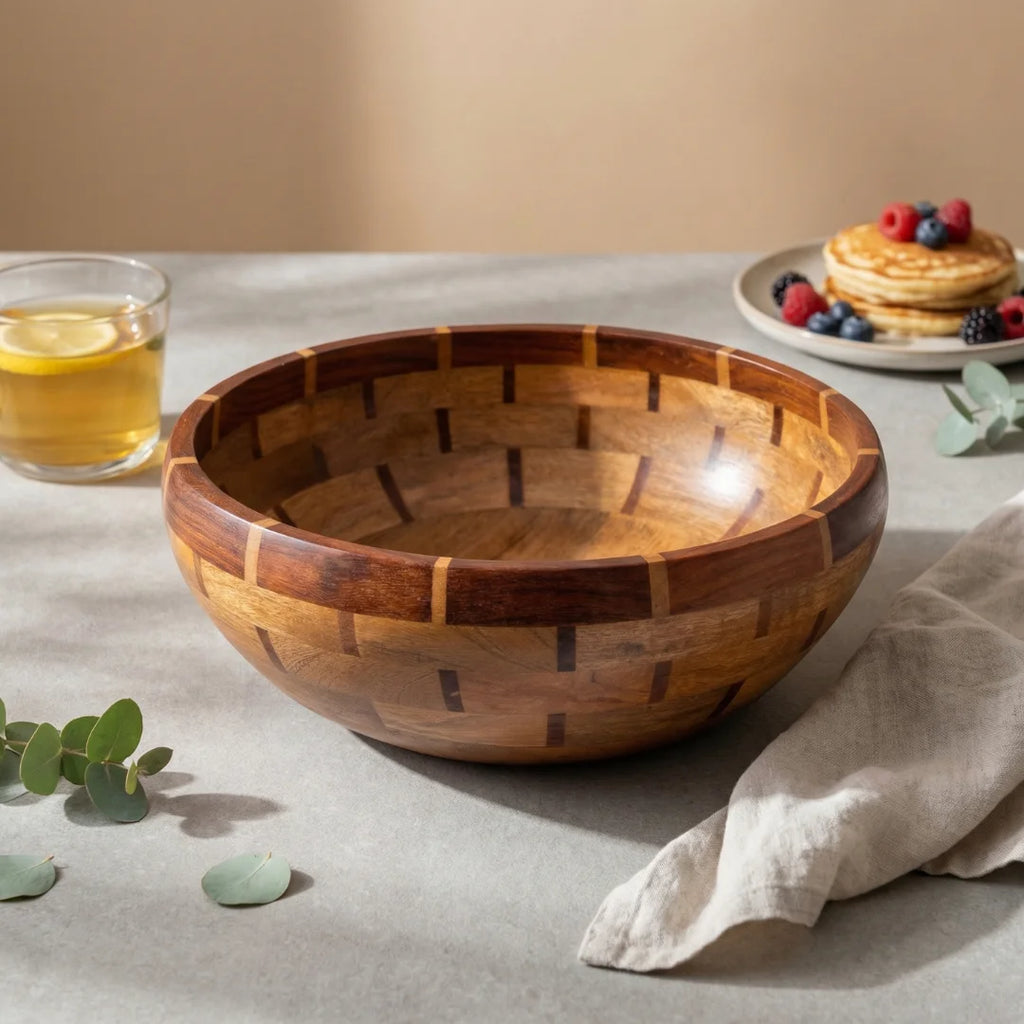 Panelled Wood Salad Bowl