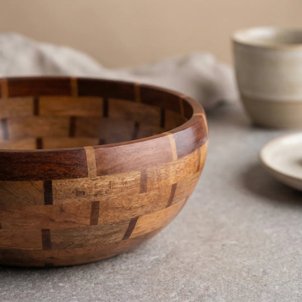 Panelled Wood Salad Bowl