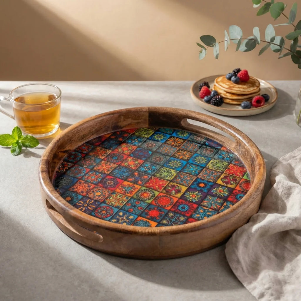 Colour Tile Round Serving Tray