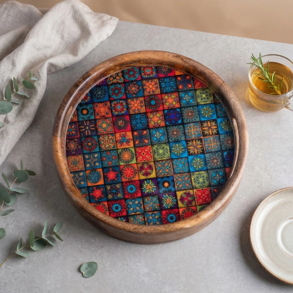 Colour Tile Round Serving Tray