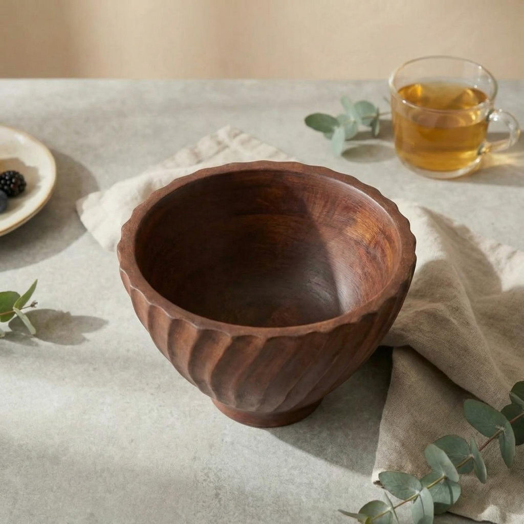 Fluted Wood Bowl - Medium
